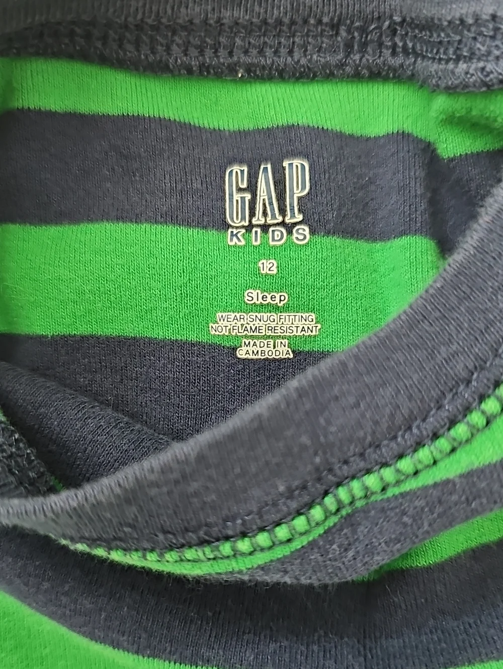 Gap Kids Green & Navy Striped Kids Short Sleeve Pajama Set Sz 12